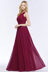 One-shoulder Floor Length Burgundy Ruffled Chiffon A-line Bridesmaid Dresses