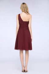 One-Shoulder Sweetheart Knee-Length Bridesmaid Dress Ruffles aline Party Dress