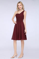One-Shoulder Sweetheart Knee-Length Bridesmaid Dress Ruffles aline Party Dress