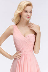 One-shoulder Sweetheart Ruffles Chiffon Bridesmaid Dress Aline Evening Dress