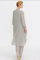 Pantsuit 3 Piece Suit Mother of the Bride Dress Plus Size Floor Length Chiffon
