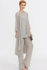 Pantsuit 3 Piece Suit Mother of the Bride Dress Plus Size Floor Length Chiffon