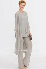 Pantsuit 3 Piece Suit Mother of the Bride Dress Plus Size Floor Length Chiffon