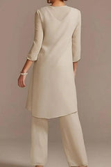 Pantsuit Mother of the Bride Dress Floor Length Chiffon Lace 3/4 Length Sleeve