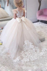 Party Ball Gown Lace Appliques Flower Girls Dresses
