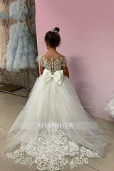 Party Ball Gown Lace Appliques Flower Girls Dresses