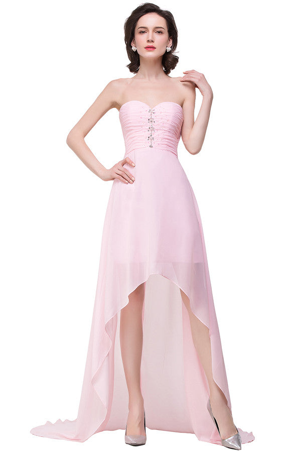 Pink A-line Hi-Lo Sweetheart Ruffle Chiffon Bridesmaid Dresses