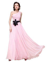 Pink A-line One-shoulder Ruffle Chiffon Bridesmaid Dresses