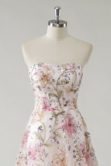 Pink Floral Embroidery Sweetheart Sequins Princess Long Prom Dress