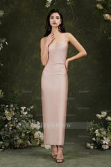 Pink Spaghetti Straps Sleeveless Mermaid Satin Prom Dresses