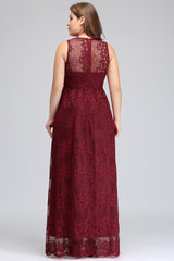 Plus Size A-Line V-Neck Burgundy Lace Bridesmaid Dresses