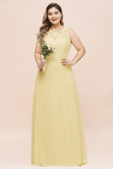 Plus Size Floral A-line Bridesmaid Dress Sleeveless Evening Maxi Dress for Girls Women
