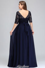 Plus Size Floral Lace A-line Evening Maxi Dress Half Sleeves Party Dress