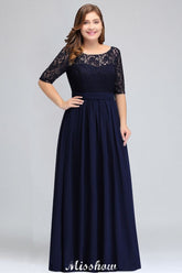 Plus Size Floral Lace A-line Evening Maxi Dress Half Sleeves Party Dress