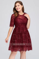 Plus size Jewel Burgundy Affordable Bridesmaid Dresses with Short Sleeves