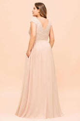 Plus Size Lace Pearl Pink Bridesmaid Dress Short Sleeves Side Split Wedding Party Dress