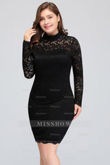 Plus Size Mermaid High-Neck Lace Short Bridesmaid Dresses with Long Sleeves