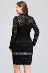 Plus Size Mermaid High-Neck Lace Short Bridesmaid Dresses with Long Sleeves