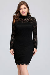 Plus Size Mermaid High-Neck Lace Short Bridesmaid Dresses with Long Sleeves