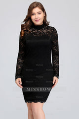 Plus Size Mermaid High-Neck Lace Short Bridesmaid Dresses with Long Sleeves