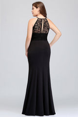 Plus Size Mermaid Jewel Lace Black Bridesmaid Dresses