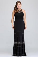 Plus Size Mermaid Jewel Lace Black Bridesmaid Dresses
