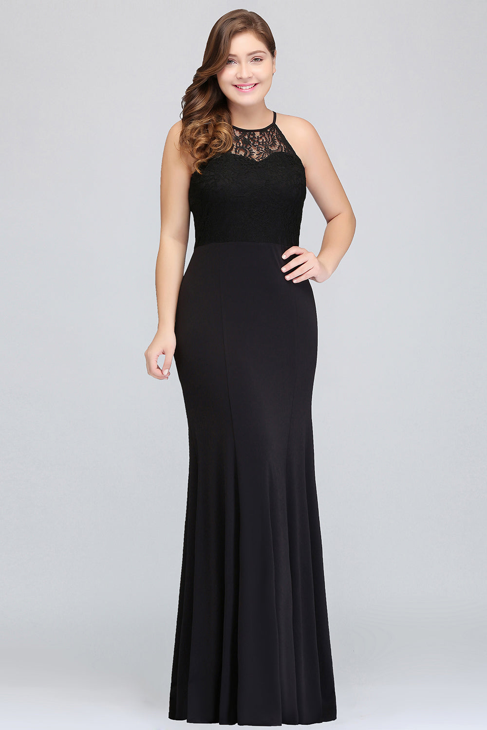 Plus Size Mermaid Jewel Lace Black Bridesmaid Dresses