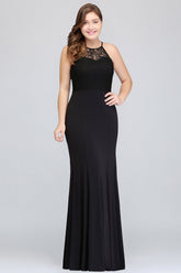 Plus Size Mermaid Jewel Lace Black Bridesmaid Dresses