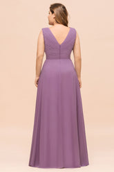 Plus Size Purple Bridesmaid Dress Maxi Chiffon Wedding Guest Dress