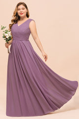 Plus Size Purple Bridesmaid Dress Maxi Chiffon Wedding Guest Dress