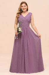 Plus Size Purple Bridesmaid Dress Maxi Chiffon Wedding Guest Dress