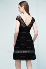 Pretty Scoop Sleeveless Black Lace Short Junior Bridesmaid Dresses