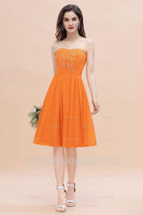 Pretty Strapless Sweetheart Chiffon Sequins Short Bridesmaid Dresses with Ruffles