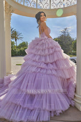 Princess A-line Lilac Straps Ruffles Sleeveless Prom Dress