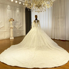 Princess Elegant A-line Long Sleeves Lace Wedding Dress With Train