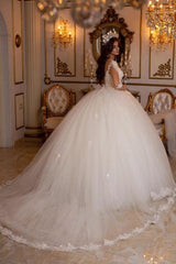Princess Long A-line V-neck Lace Wedding Dresses With Long Sleeves