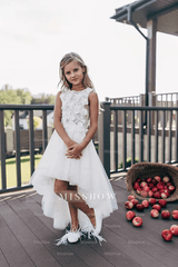 Princess White A-line Sleeveless Lace Flower Girls Dress