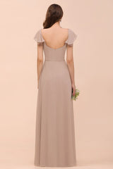 Puff Sleeve Khaki Bridesmaid Dress Side Spolit Maid of honor dress