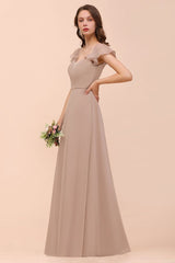 Puff Sleeve Khaki Bridesmaid Dress Side Spolit Maid of honor dress