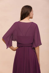 Purple Bridesmaid Dress with Wraps Spaghetti Straps Floor Length Casual Dress