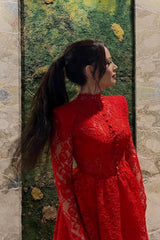 Red A-Line Short Lace Long Sleeve Cocktail Dress Party Dresses