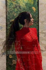 Red A-Line Short Lace Long Sleeve Cocktail Dress Party Dresses