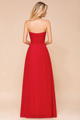 Red Charming Strapless Appliques Evening Maxi Dress Wedding Party Dress