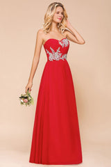 Red Charming Strapless Appliques Evening Maxi Dress Wedding Party Dress