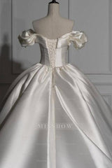 Romantic Off-the-shoulder Ball Gown Satin Wedding Dresses