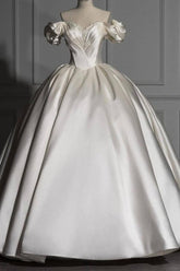 Romantic Off-the-shoulder Ball Gown Satin Wedding Dresses