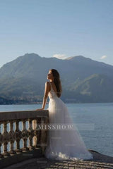 Romantic spaghetti straps sleeveless a-line lace Wedding dresses