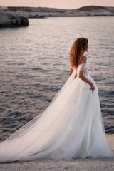Romantic spaghettistraps capsleeves aline lace Wedding dresses