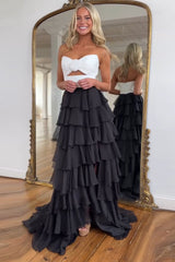 Royal Blue Sweetheart Chiffon A-Line Tiered Long Prom Dress with Slit