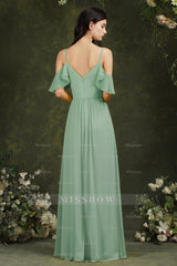 Ruffles Aline Spaghetti Strapes Tulle Long Prom Dress